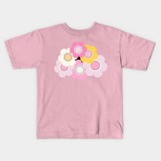 Yellow and pink flowers over black background Kids T-Shirt